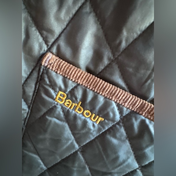 Barbour Olive Quilted Puffer Coat with Brown Trim - Picture 6 of 13